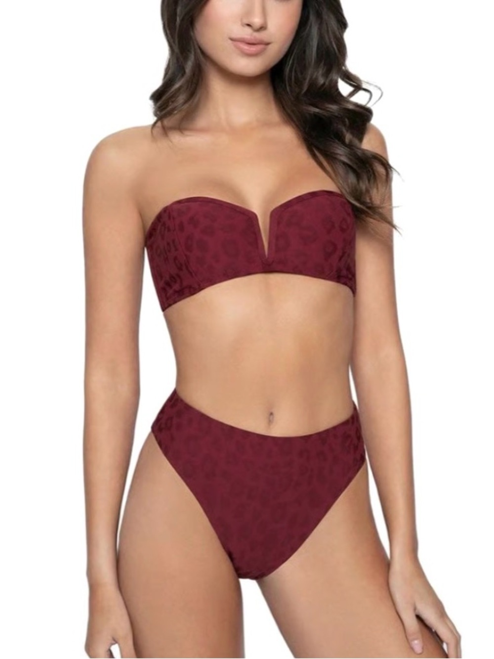 NWT Anthropologie PQ Hillary Leopard Strapless Bikini Burgundy Leopard Print Med - Picture 3 of 9